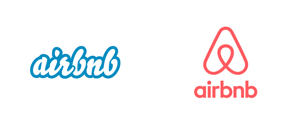 Před a po redesign loga Airbnb